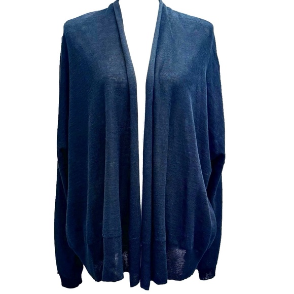 DKNY PURE BLACK KNIT LINEN OPEN CARDIGAN SHAWL COLLAR SWEATER - Picture 1 of 16